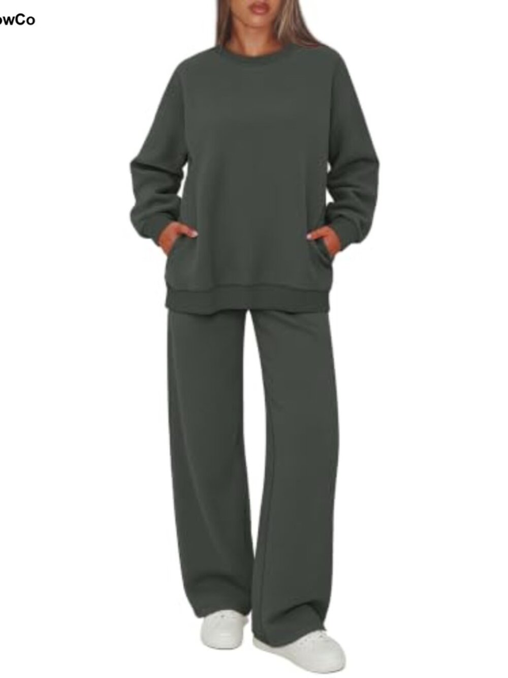 Cozy Fleece 2 Piece Lounge Set with Pockets Wide Leg Sweatpants